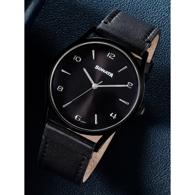 Sonata Men Mother of Pearl Dial & Leather Straps Analogue Watch 77140NL01