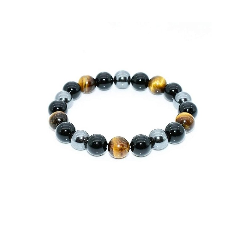 VIBESLE Unisex Brass Crystals With Tiger Eye & Hematite Beaded Bracelet