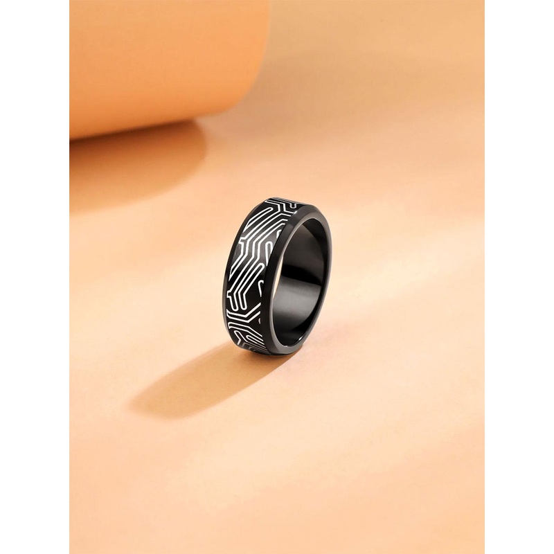 Yellow Chimes Stainless Steel Intricate Textured Details-Studded Adjustable Finger Ring