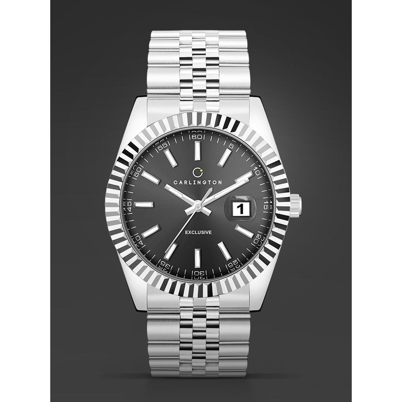 CARLINGTON Men Bracelet Style Straps Analogue Watch Exclusive 8811 Steel Black Gents