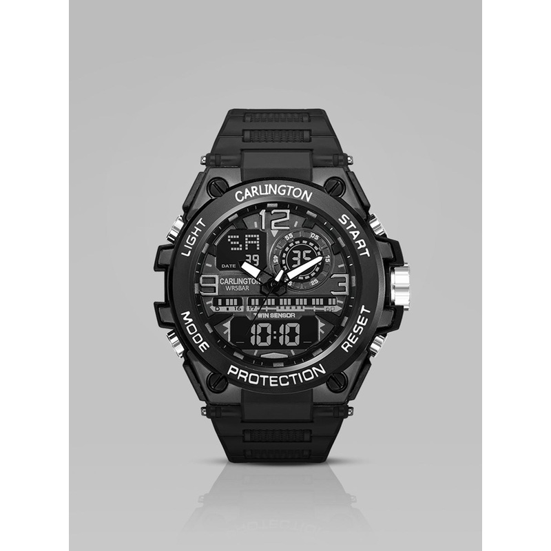 CARLINGTON Men Printed Dial & Black Straps Analogue and Digital Watch CT 3377 Black