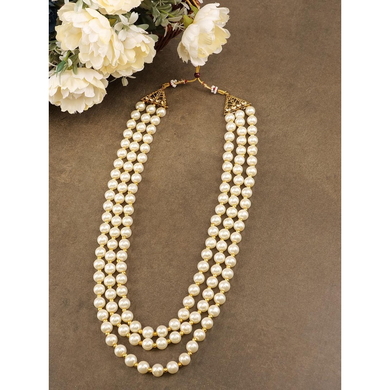 JIYANSHI FASHION Gold-Plated Pearls-Beaded Layered Minimal Necklace