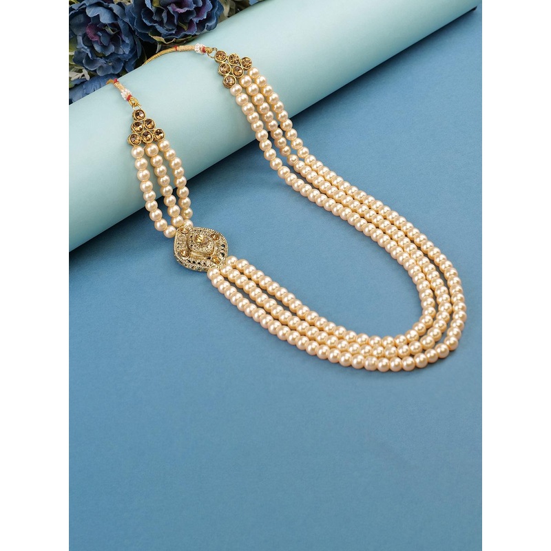 JIYANSHI FASHION Men Gold-Plated Artificial Stones Studded And Beaded Necklace