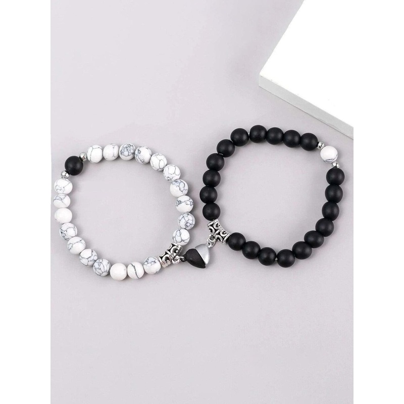 MEENAZ Set Of 2 Beaded Elasticated Couple Bracelet