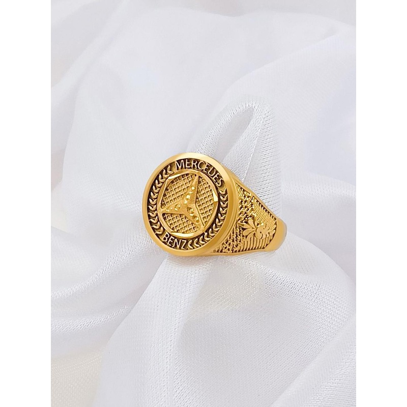Saizen Men Gold Plated & Mercedes Benz Logo Finger Ring