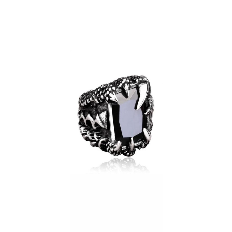 SAPRAA TRENDS Oxidized Zircon Studded Vintage Dragon Claw Ring