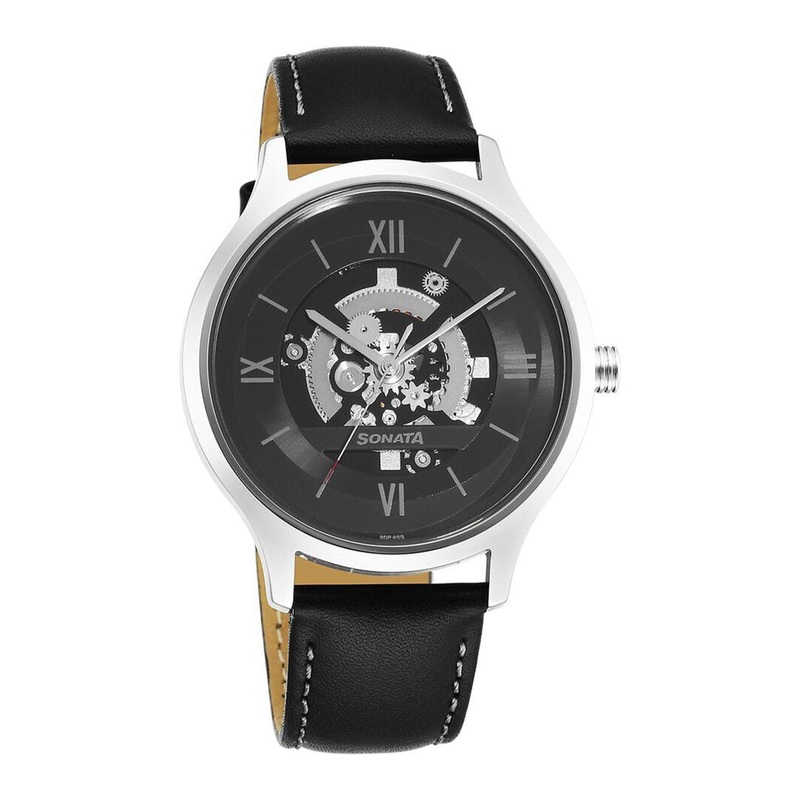 Sonata Men Printed Dial & Leather Straps Analogue Watch 7140SL07