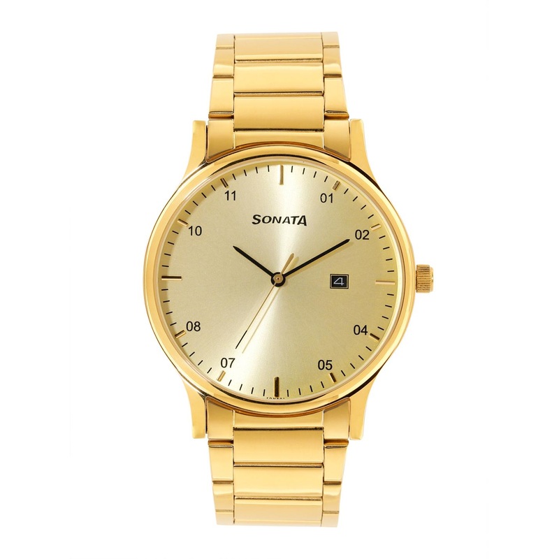 Sonata Men Stainless Steel Dial & Bracelet Style Straps Analogue Watch 77105YM03