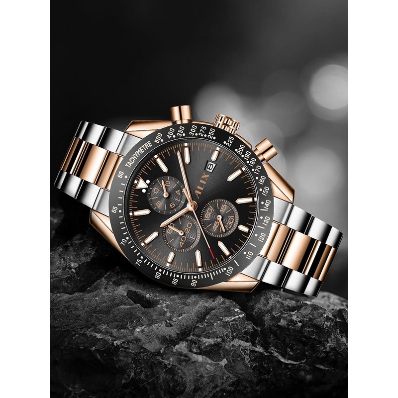 ALIX Men Brass Dial & Stainless Steel Bracelet Style Straps Analogue Chronograph Watch AL3014S SRGB