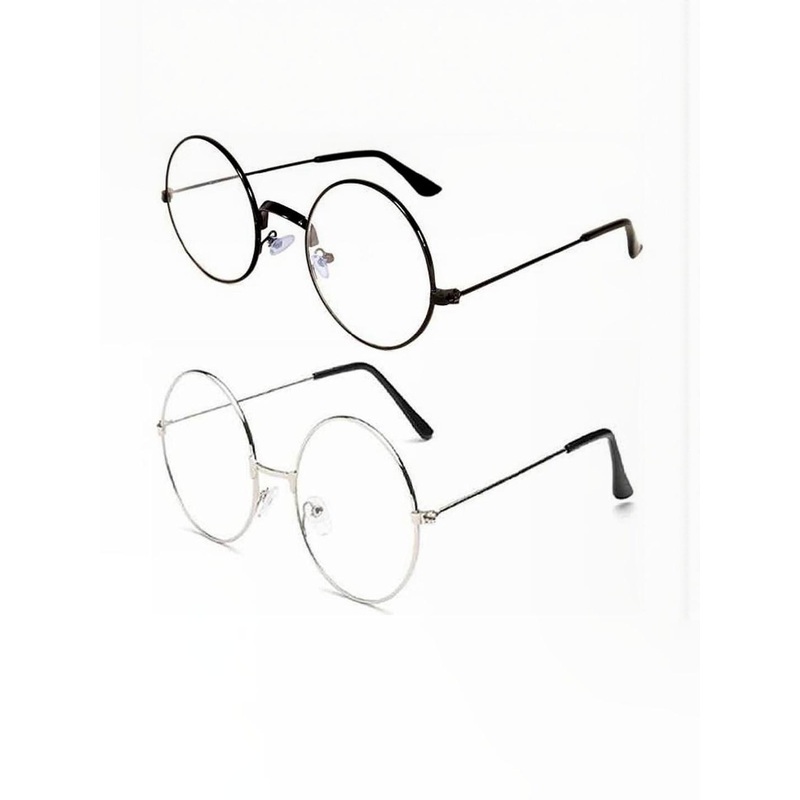 Arzonai Unisex Set Of 2 Black Lens Full Rim Round Sunglasses With UV Protected Lens