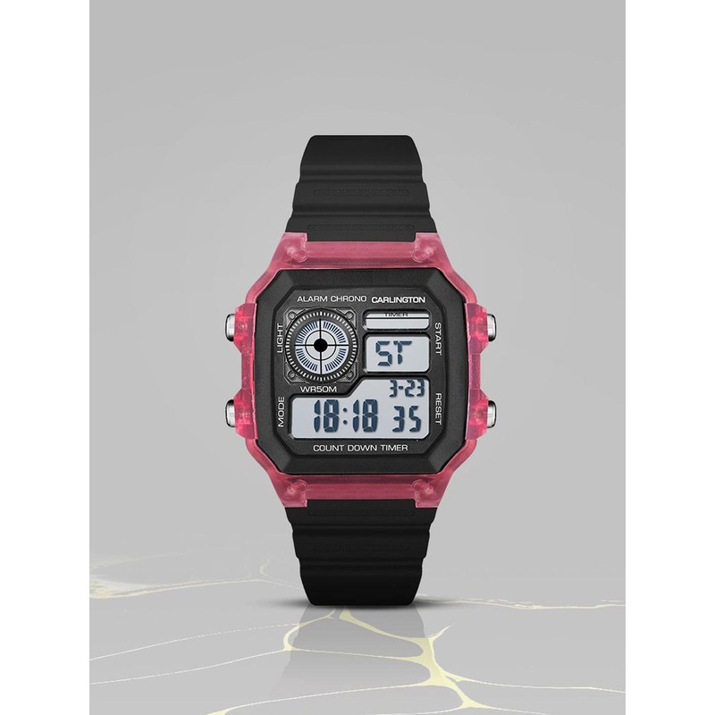 CARLINGTON Unisex Dial & Straps Digital Multi Function Watch Endurance 9079 Red Black