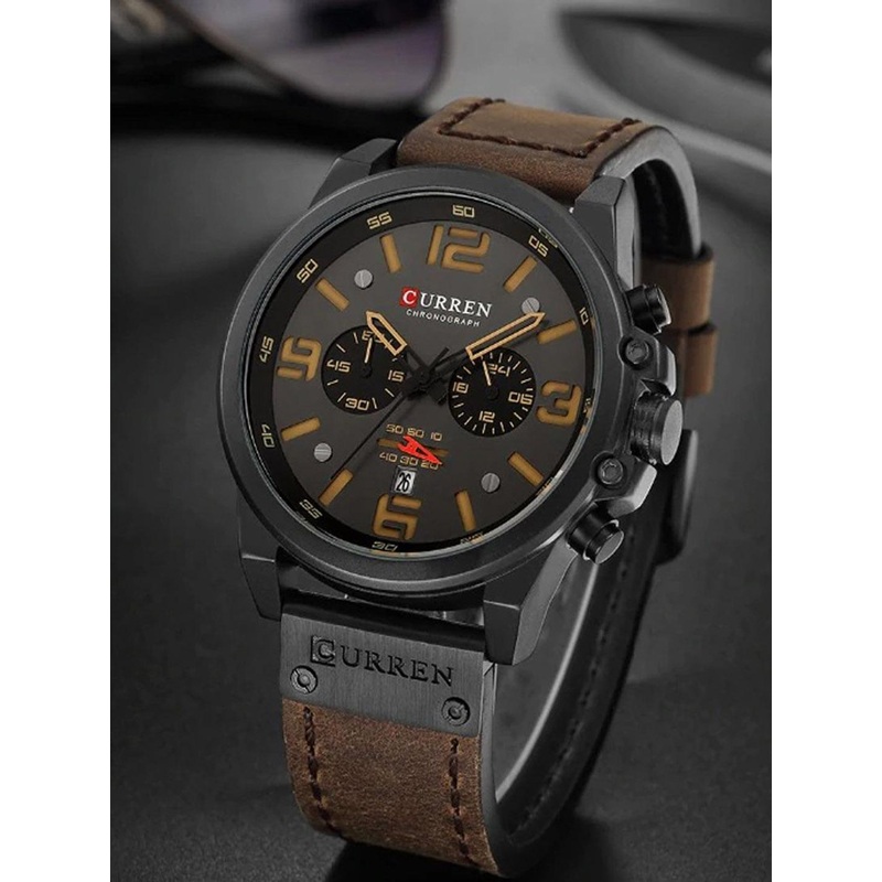 Curren Men Brass Dial & Leather Straps Analogue Watch 67-LPKY-BBJM