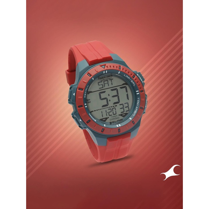 Fastrack Men Grey Dial & Red Straps Digital Watch