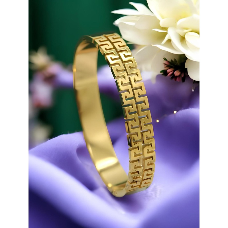 KARISHMA KREATIONS Unisex Gold-Plated Stainless Steel Anti Tarnish Kada Bracelet
