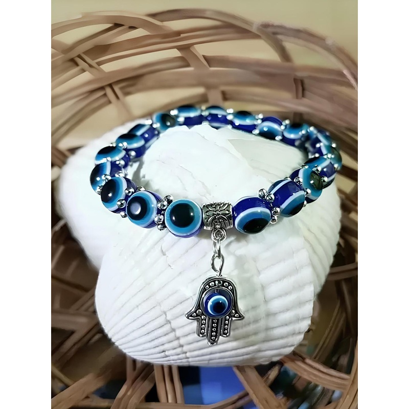 KARISHMA KREATIONS Unisex Set of 2 Glow In the Dark & Evil Eye Elasticated Bracelets