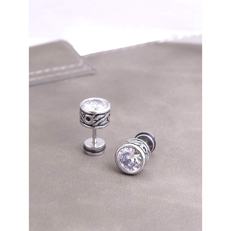 Krelin Circular Stainless Steel Crystals Studded Studs Earrings