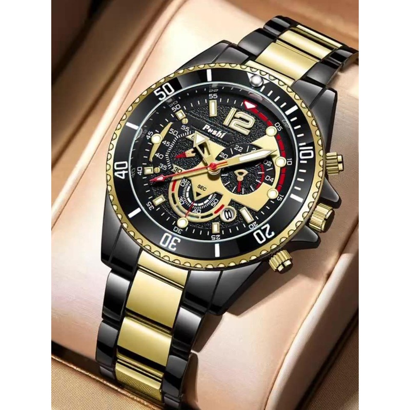 Poshi Men Round Dial Stainless Steel Straps Analogue Watch