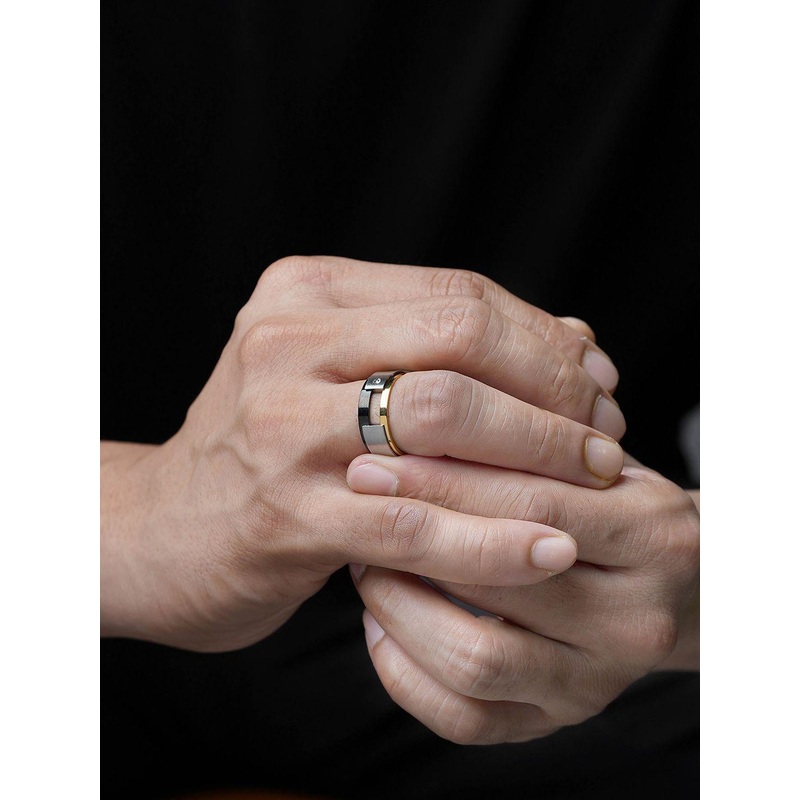 SWASHAA Torian Men Stainless Steel Cubic Zirconia Studded Finger Ring