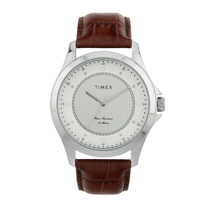 Timex Men Brass Embellished Dial & Leather Straps Analogue Watch TW00ZR327