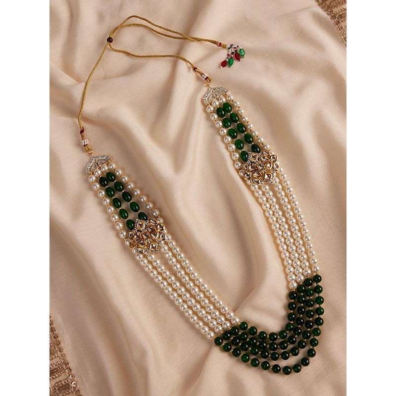 VASTRAMAY Gold-Plated Kundan Studded & Pearls Beaded Multi Layered Necklace