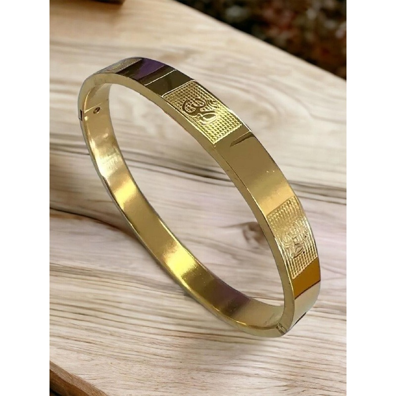 WATCHSTAR Unisex Gold-Plated Stainless Steel Lord Om Symbol Kada Bracelet