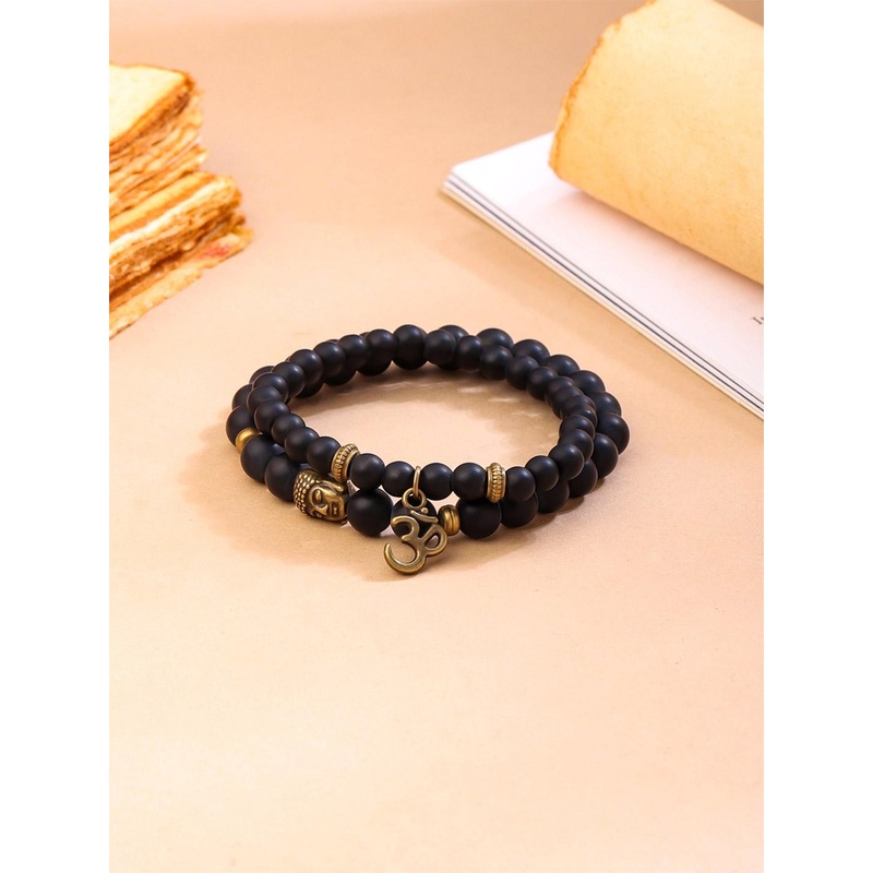 Yellow Chimes Unisex Black & Gold-Toned  Devine Buddha Beads Charm Bracelet