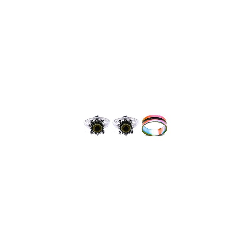 Dynamic Retail Global Set of 3 Rings for Men & Women, Black-Multicolor Alloy Ring ()