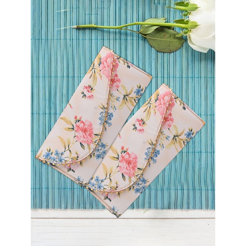 Kuber Industries Unisex Set Of 3 Floral Printed Waterproof Leather & Silk Shagun Envelopes