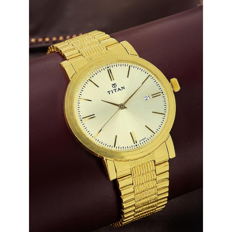 Titan Men Gold-Toned Dial Watch 1712YM03