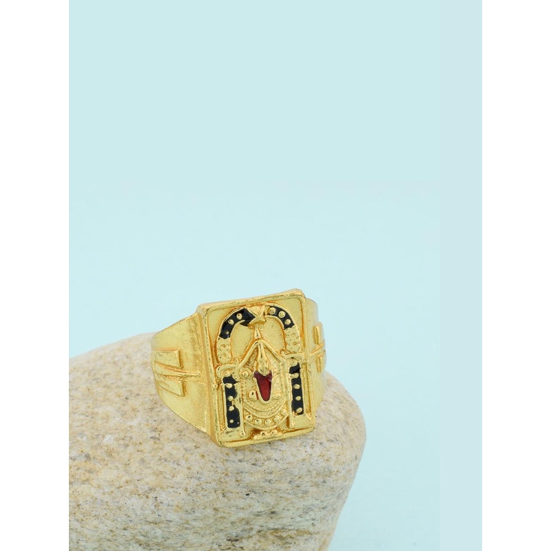 Brass Micron Goldplated Tirupati Balaji Fingerring Men Hindu Spiritual Temple Jewellery