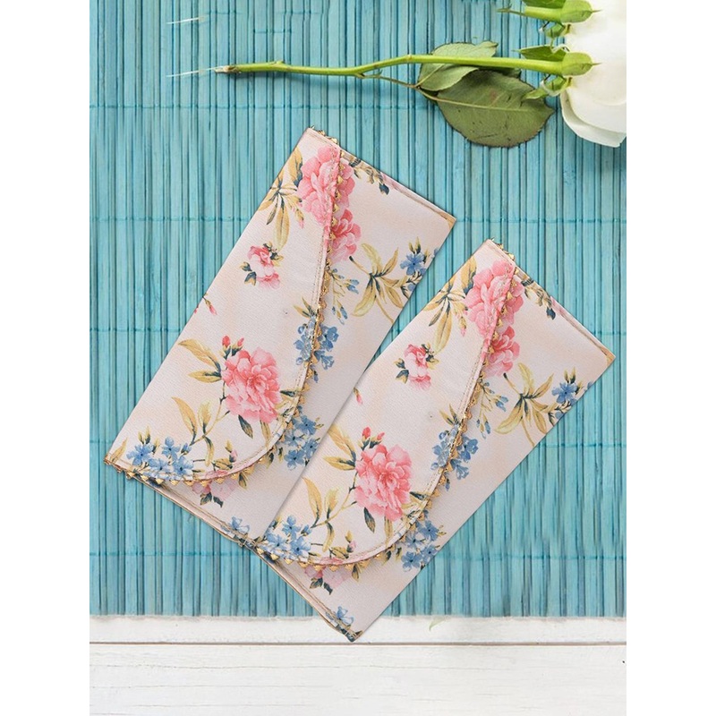 Kuber Industries Unisex Set Of 6 Floral Printed Waterproof Leather & Silk Shagun Envelopes