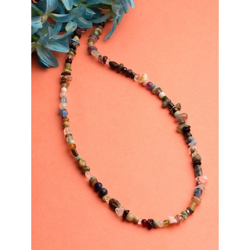 Sanjog Unisex Natural Stone Crystal Pearl Tribal Statement Beach Necklace