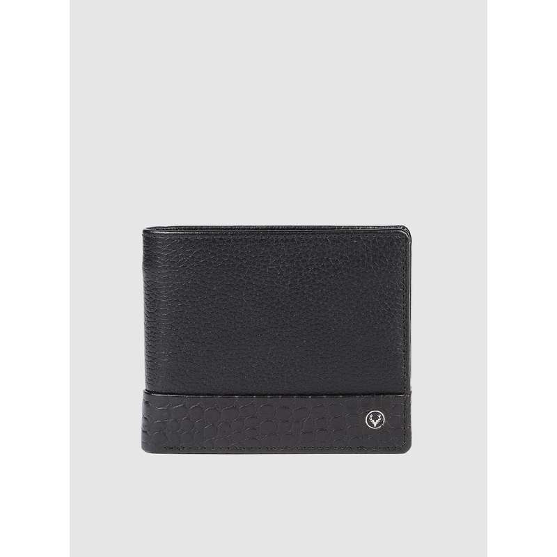Allen Solly Men Black Textured Two Fold Leather Wallet