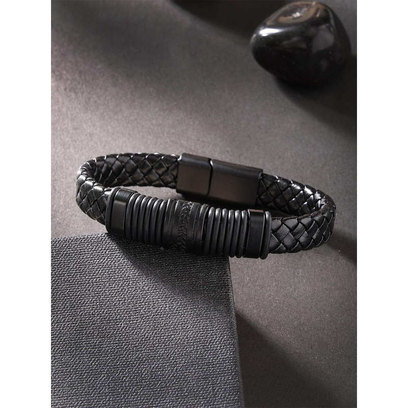 Bohey by KARATCART Men Leather Handcrafted Wraparound Bracelet