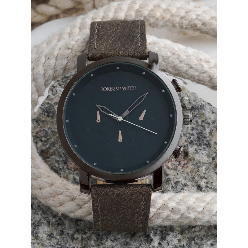 JOKER & WITCH Men Blue Dial & Black Leather Bracelet Style Straps Analogue Watch