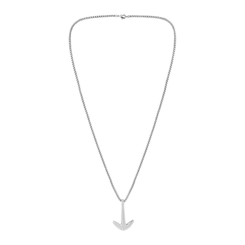 Mahi Rhodium-Plated Ship Anchor Pendant With Chain