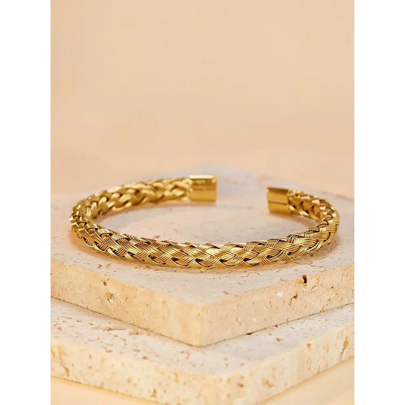 MEENAZ Unisex Gold-Plated Stainless Steel Anti Tarnish Kada Bracelet