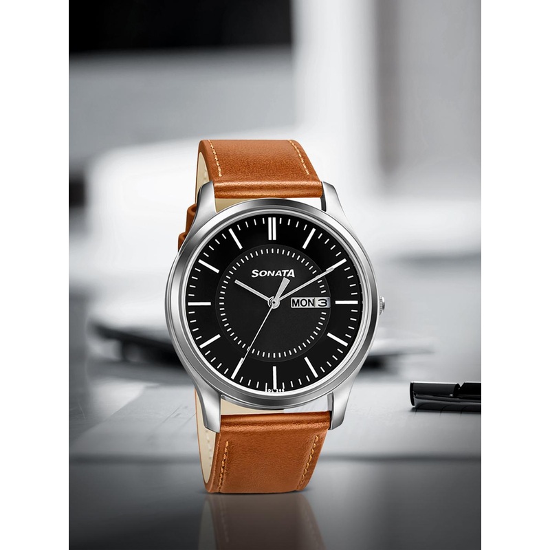 Sonata Men Black Analogue Watch 77082SL08W