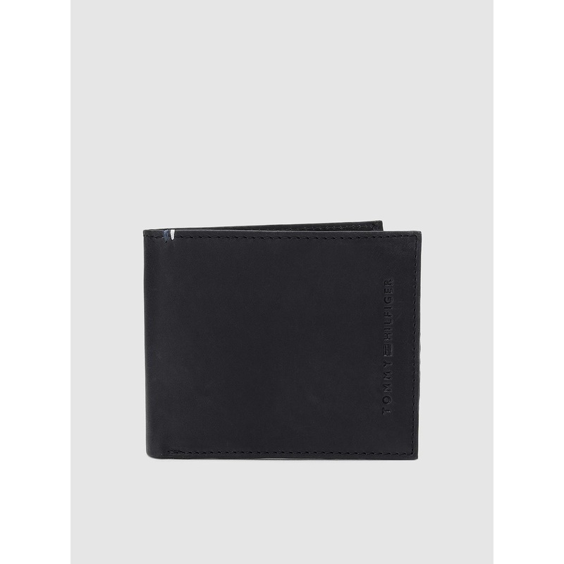 Tommy Hilfiger Men Black Genuine Leather Two Fold Wallet
