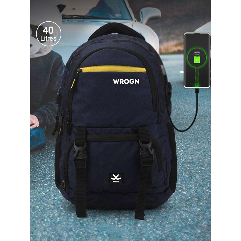 WROGN ASHPER Ergonomic Water Resistant Backpack with USB Charging Port & Rain Cover 31L