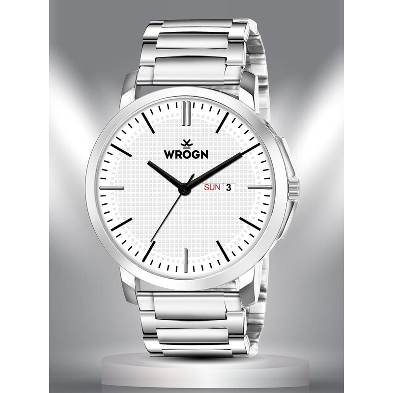 WROGN Men Brass Dial & Stainless Steel Bracelet Style Straps Analogue Watch WR-6607-White