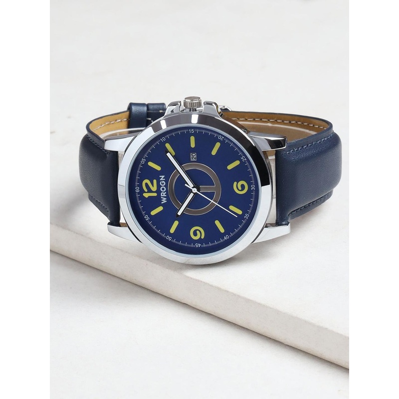 WROGN Men Brass Leather Bracelet Style Straps Analogue Multi Function Watch WRGN023D