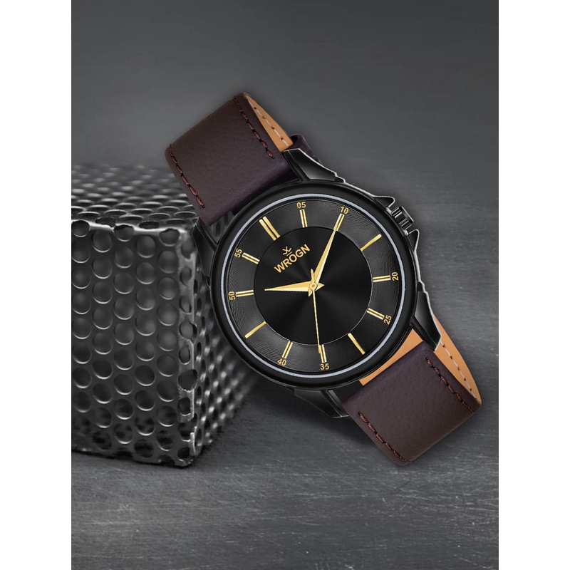WROGN Men Leather Bracelet Style Straps Analogue Watch HOBWRG-24-0439