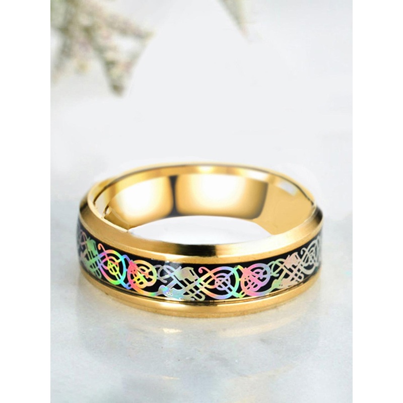 Yellow Chimes Men Gold-Toned & Black Celtic Inlay Finish Stainless Steel Band Finger Ring
