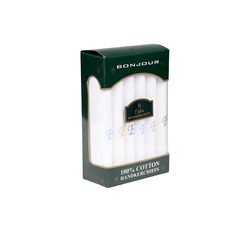 Bonjour Men Set Of 6 White Solid Handkerchiefs Gift Set with Initials E