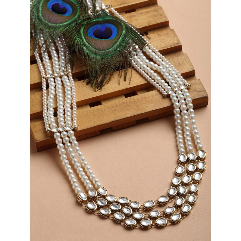 KARATCART Men Gold Plated Pearl Maharaja Necklace