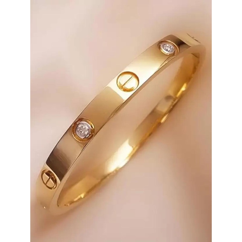 KARISHMA KREATIONS Unisex Gold-Plated Stone-Studded Stainless Steel Kada Bracelet