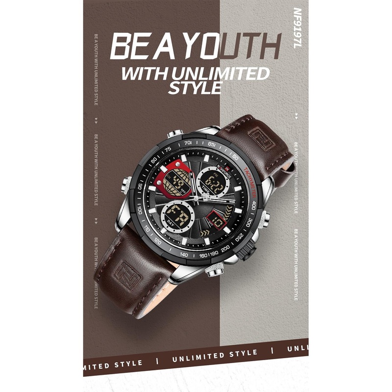 Naviforce Men Dial & Leather Bracelet Style Straps Analogue Multi Function Watch NF9197L SBD.BN