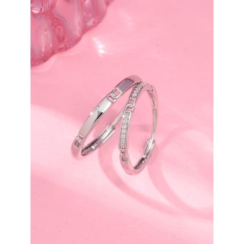 SALTY Unisex Set Of 2 Regal Radiance Stone Studded Ring For Girlfriend & Boyfriend