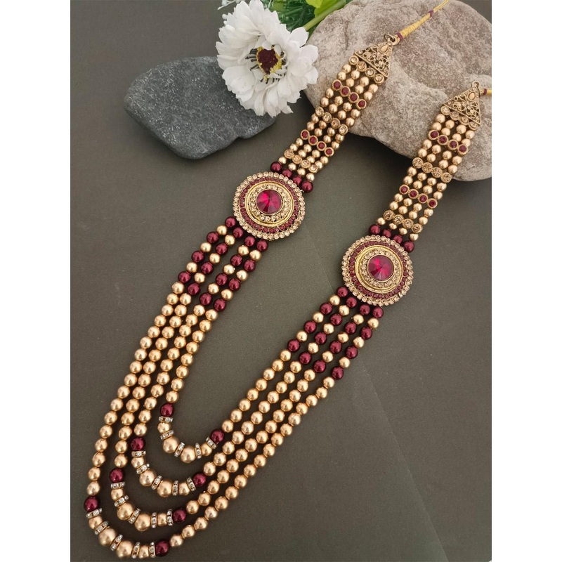 Sanjog Unisex Gold-Plated Beaded Layered Necklace